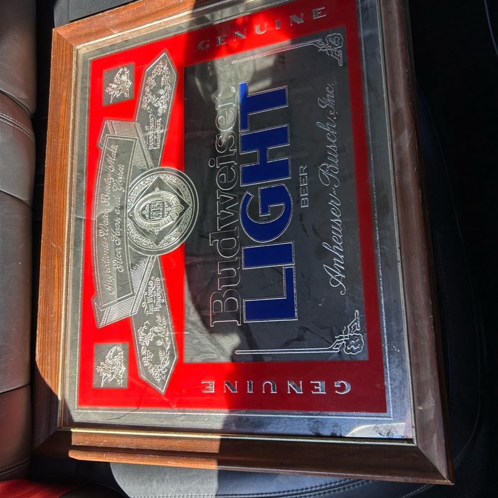 Budweiser Light Beer Mirror with Red and Silver Accents